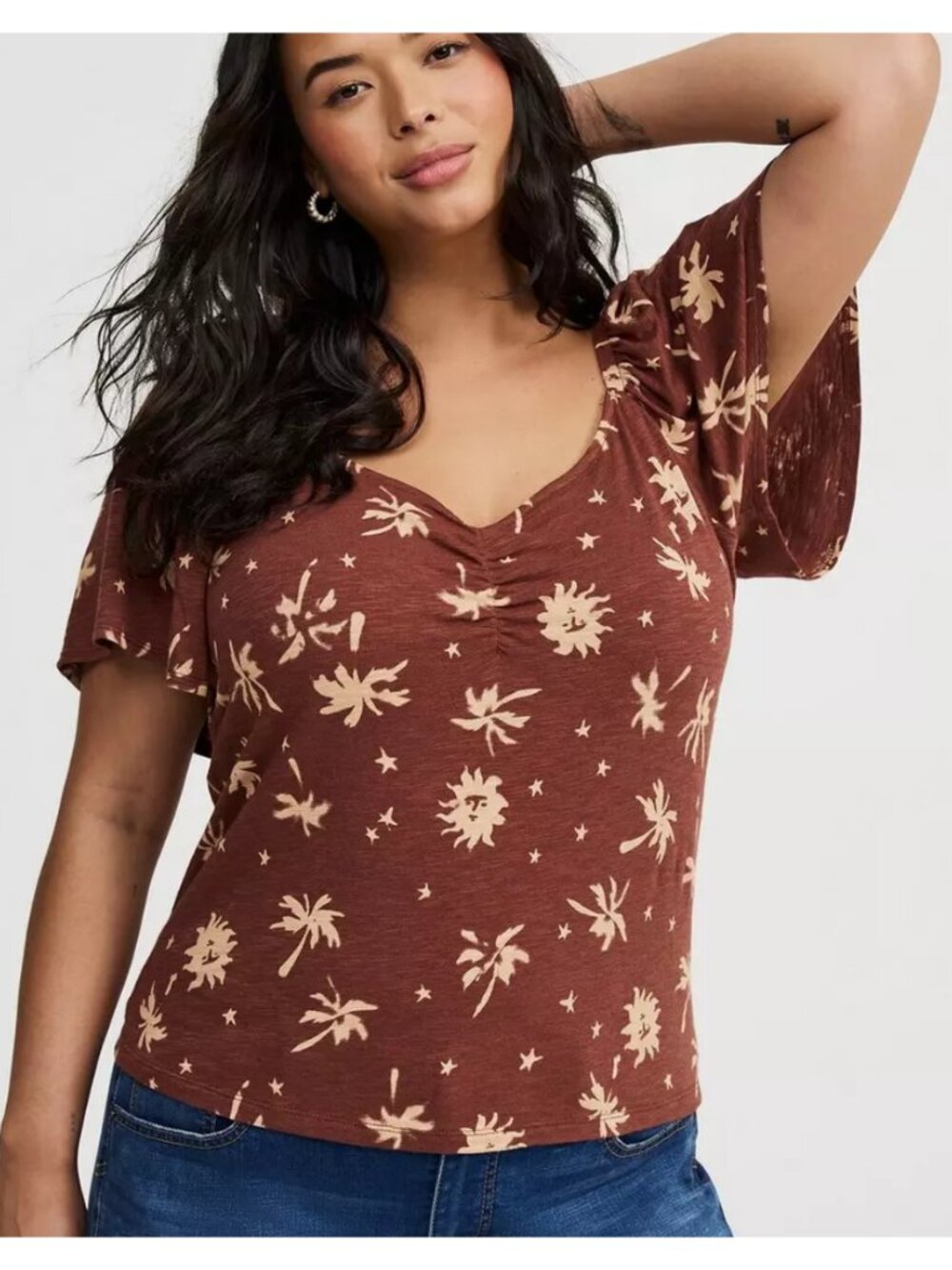 Torrid 3 Sun Palms Bracken Flutter Sleeve Top 3X 22 24